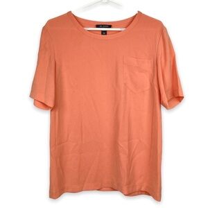 ST. JOHN Lightweight Triacetate Blend Scoop Neck Basic Pocket Tee Shirt